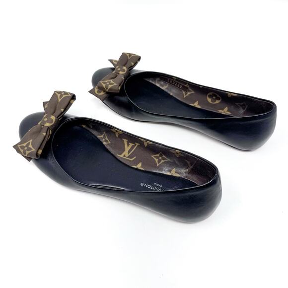 LOUIS VUITTON Popi Brown Leather Ballet Flats with Monogram Bow Size 36 US 6 - Picture 8 of 12